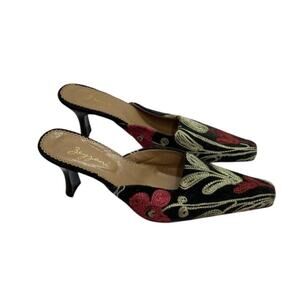 Zeyzani Velvet Floral Embroidered Heeled Mules 39 Red Sole